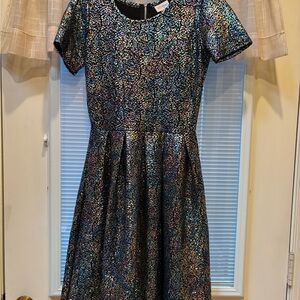LuLaRoe Blue and Brown Fit and Flare Cocktail Dress